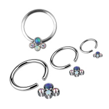 Titanium 16g Titanium CBR Captive Gem Opal Cluster Lip Tragus Daith Helix Nose Stud Hoop Piercing